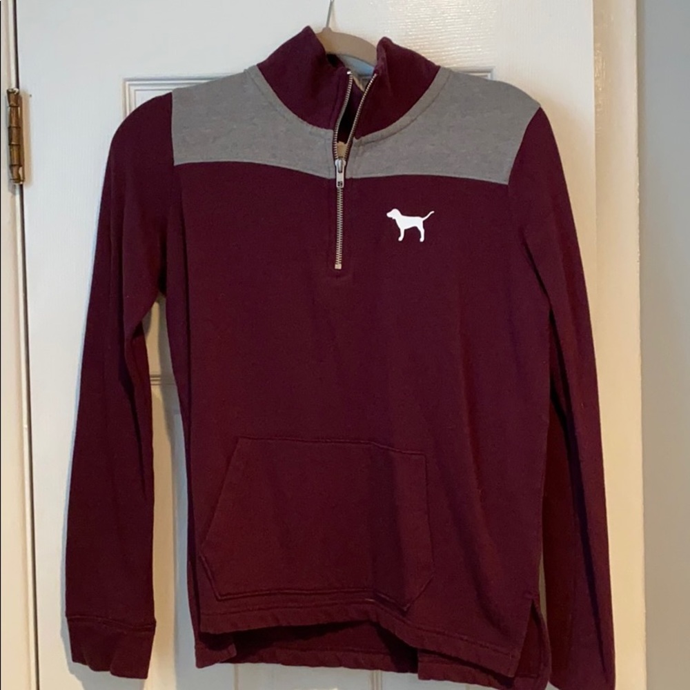 Maroon Half Zip Pink hood-less hoodie 💜💓